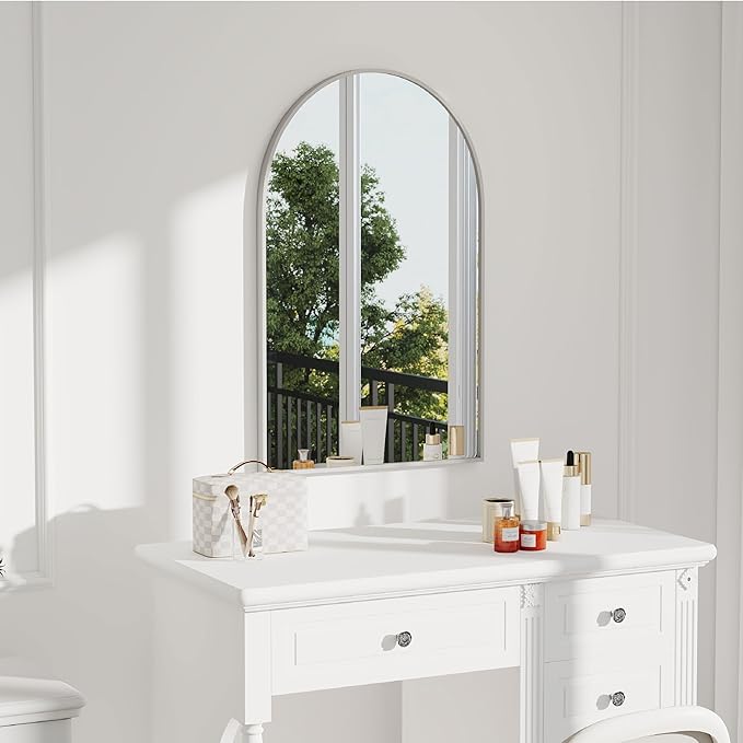 30x20 Arch Mirror Rectangle Wall Mounted Hanging or Against Wall Aluminum Alloy Metal Frame Dressing Make-up Mirrors for Entryway Bedroom Bathroom Living Room 30 20 inch Silver