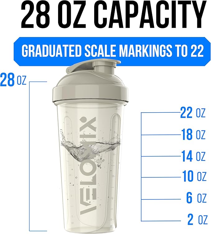 VELOMIX -6 PACK- Shaker Cups for Protein Shakes 28 oz - 6x Wire Whisk | Leak Proof Protein Shaker Bottle for Protein Shakes, Shaker Bottle Pack for Pre & Post Workout (Stealth Edition)