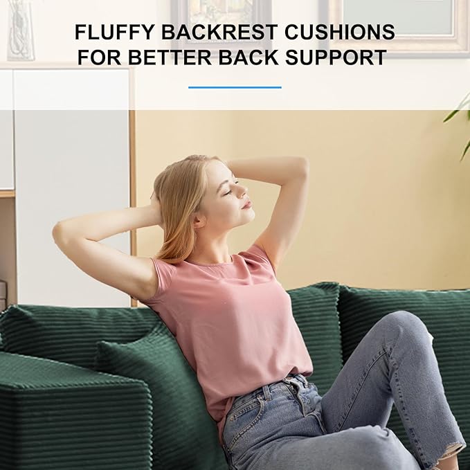 PUREMIND 106" Cloud Sectional Couch for Living Room, Corduroy L Shape Sofa with Deep Seat, Modern Green Couches Modular Boneless Foam Couch Corner Couches, No Assembly Required