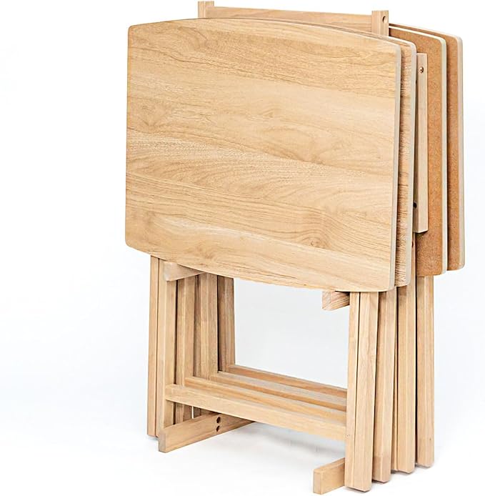 PJ Wood 5 Pack XL Oversize Tray Table for Living Room or Kitchen, Indoor TV Tray for Small Spaces and Family Gatherings, Natural Wood
