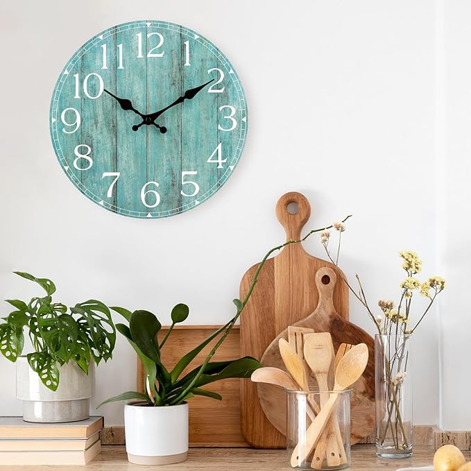 HYLANDA 14 Inch Teal Wall Clock - Silent, Non-Ticking, Battery Operated, Decorative, Unisex