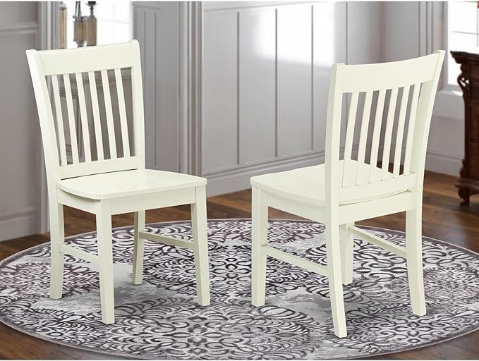 East West Furniture NFC-LWH-W Norfolk Dining Room Chairs - Slat Back Solid Wood Seat Chairs, Set of 2, Linen White