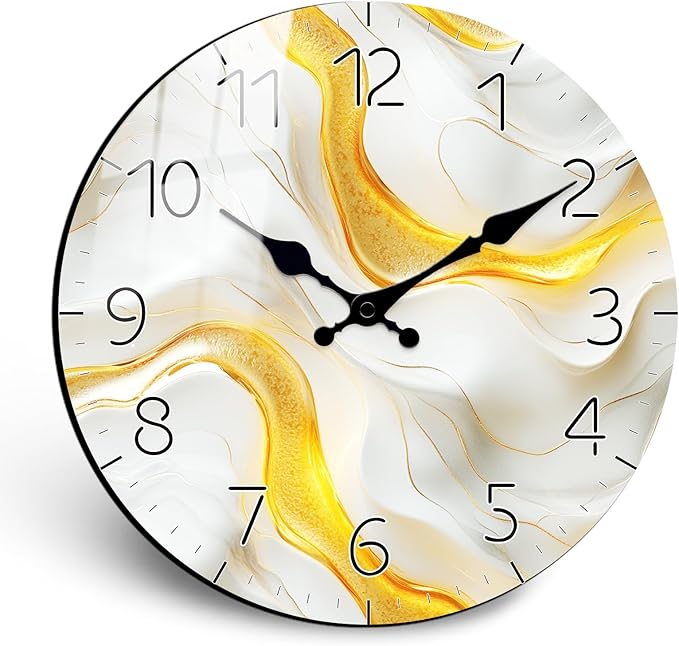 White Gold Wall Clock for Office Decor Battery Operated 12 Inch Round Wall-Clocks Non-Ticking Decor for Bedroom,Living Room
