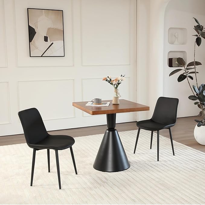 Black Leather Dining Chairs Set of 2, Mid Century Modern Faux Leather Kitchen & Dining Room Chairs, Comfortable Dinner Chair Kitchen Chairs for Restaurant Living Room, Cafe, Home (2, Black)
