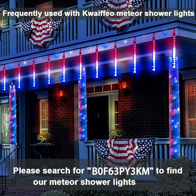 Kwaiffeo Red White and Blue Lights: 164FT 500LED 8 Modes String Lights for 4th of July Decorations Outdoor - Patriotic Light for Independence National Memorial Day Decor, UL Plug