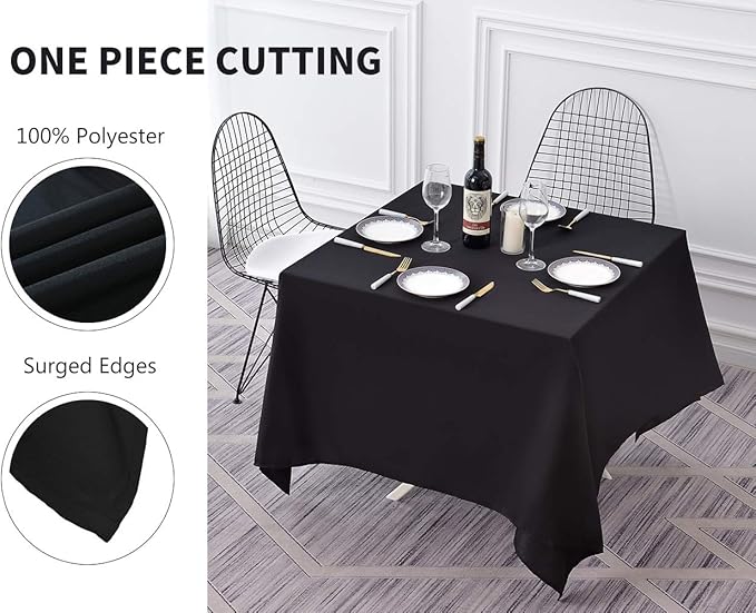 Surmente Black Square Tablecloth-70x70 Inch Table Cloth for Small Square Tables,Washable Polyester Table Cover for Weddings, Banquets, or Restaurants