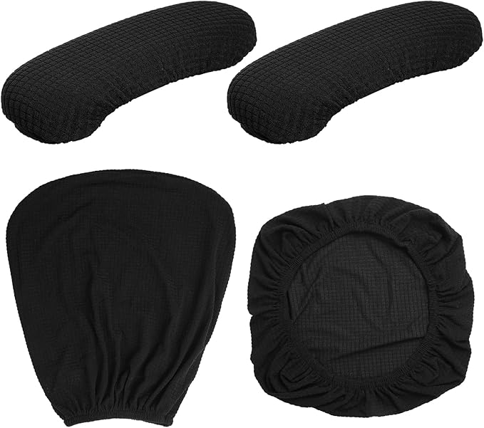Tallew 8 Pcs Office Chair Covers Set Computer Universal Protective Stretchable Chair Seat Covers Desk Armrest Slipcovers Pads Office Cushion Backrest for Rotating (XL,Black)