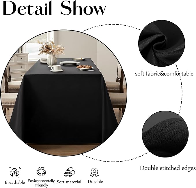 Rectangle Tablecloths 60x120 Inch 2 Pack Black Tablecloth for 6ft Washable Decorative Linen Polyester Table Cloths for 8ft Dining Table Banquets Buffet Parties and Wedding