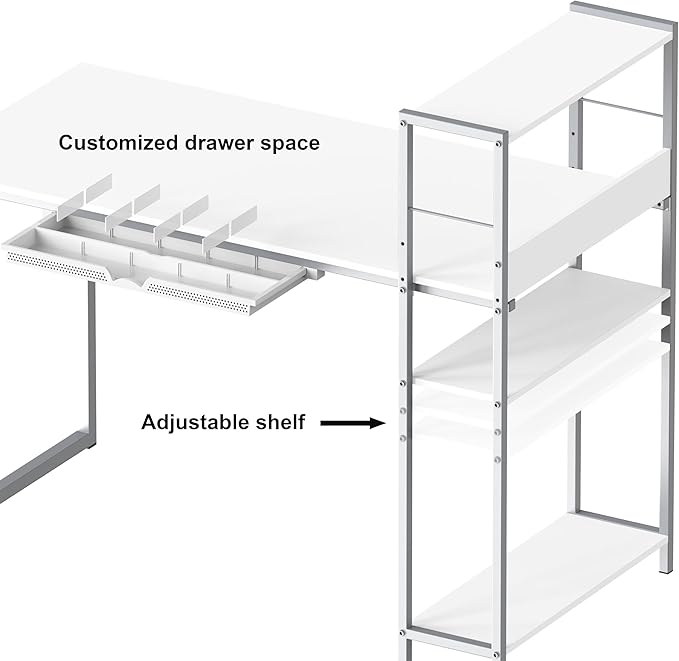 SHW 46-Inch Home Office Mission Computer Desk with Side Shelf and Drawer, White