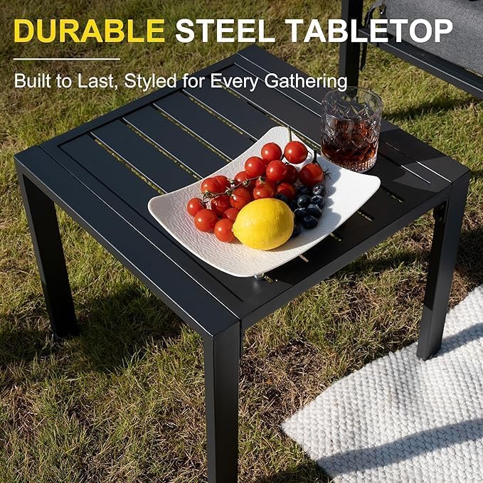 Metal Patio Furniture Set with 51inch Champagne Fire Pit Table, 6-Piece Modern Outdoor Conversation Set with 6-Inch Thick Cushions, Outdoor Furniture Set for Garden, Backyard, Balcony (Warm Grey)