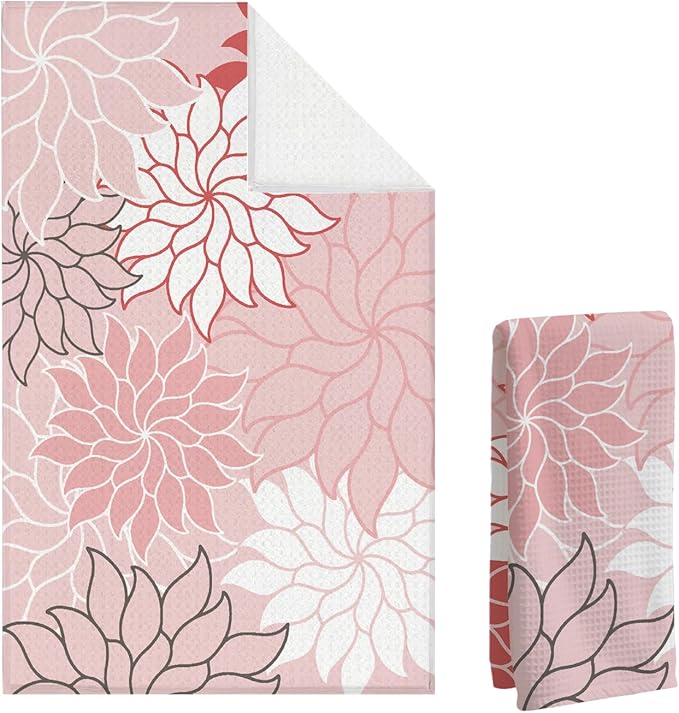 Boho Floral Abstract Waffle Towels, Flower Hand Towel for Bathroom Decor, 16x24 Inch Neutral Pink Flower Dish Tea Towel Decor for Kitchen/Bath/SPA,Gift for Friends.
