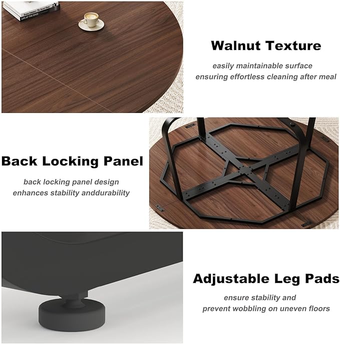 LVB 60-Inch Round Dining Table, Modern Wood Metal Kitchen Tables, Industrial Large Dinner Room Table for 6 to 8, Circle Dining Room Tables for Home Kitchen Living Room, Walnut