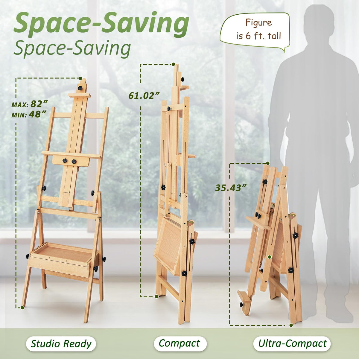 Multi-Function Beech Wood Art Easel for Painting, Flat Desk Easel Stand