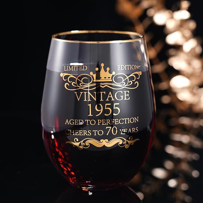 1955 70th Birthday Gifts for Women Men 15oz Wine Tumbler Red Wine Glass Cup 70 Years Old Birthday Present 70th Anniversary Present