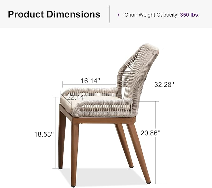 PURPLE LEAF Patio Dining Chair Set 2 Pieces Aluminum Modern Furniture Seating for Garden Kitchen Porch Outdoor Wicker Dining Chairs with Sunbrella Cushions, Deep Teak