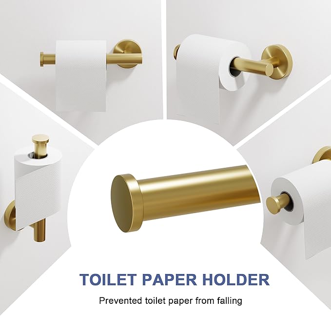 Brushed Gold Bathroom Hardware Set, 18 Inch SUS304 Stainless Steel Bath Towel Bar Set, Bathroom Accessories Set, Towel Rack, Towel Ring, Toilet Paper Holder, Robe Towel Hooks, 5-Pieces