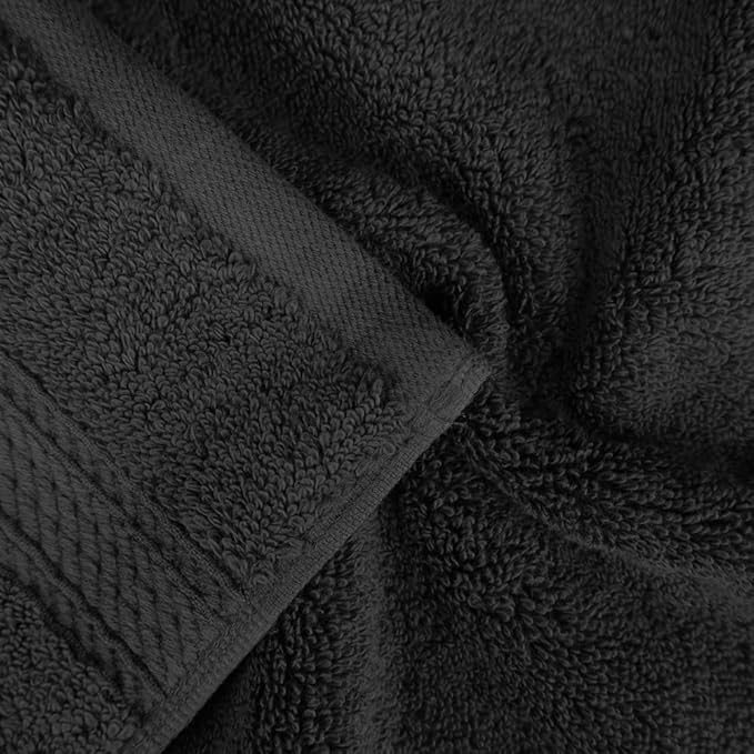 Superior Egyptian Cotton Pile Face Towel/Washcloth Set of 6, Ultra Soft Luxury Towels, Thick Plush Essentials, Absorbent Heavyweight, Guest Bath, Hotel, Spa, Home Bathroom, Shower Basics, Black