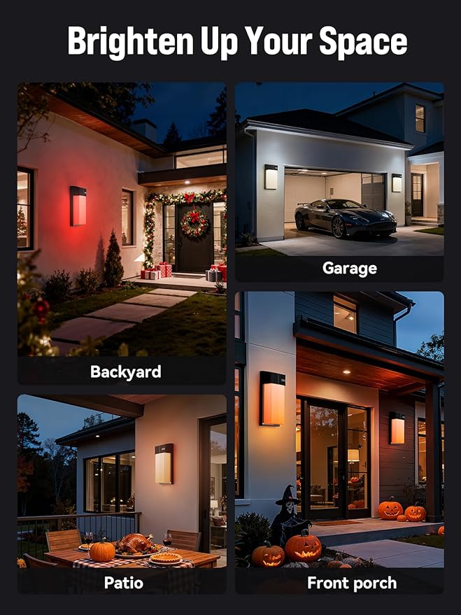 Outdoor Wall Light, Smart RGBICWW Porch Lights Outdoor, 1500LM Modern Wall Sconce with 30+ Scene Modes, Retome & APP Control, IP65 Waterproof Color-Changing DIY for Outdoor Decor, 2 Pack