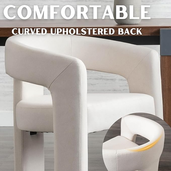 Modern Barrel Dining Chair, Linen Upholstered Accent Side Chair with Arms Comfy Makeup Vanity Chair, Dining Living Room Kitchen Chair, Beige