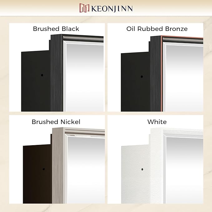 Keonjinn 16" x 24" Medicine Cabinets with Mirror for Bathroom, Brushed Nickel Recessed or Surface Wall-Mounted Aluminum Alloy Framed Beveled Mirror, Farmhouse Bathroom Mirror with Storage Cabinet