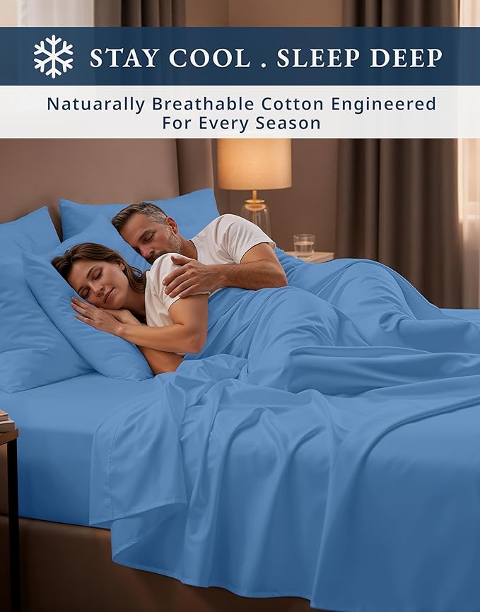 LANE LINEN 100% Egyptian Cotton King Bed Sheets, No Pill Cooling Sheets King Size, Soft & Comfy Sateen Weave for Silky Smooth Finish, Available in Variety of Colors - Blue Jasper