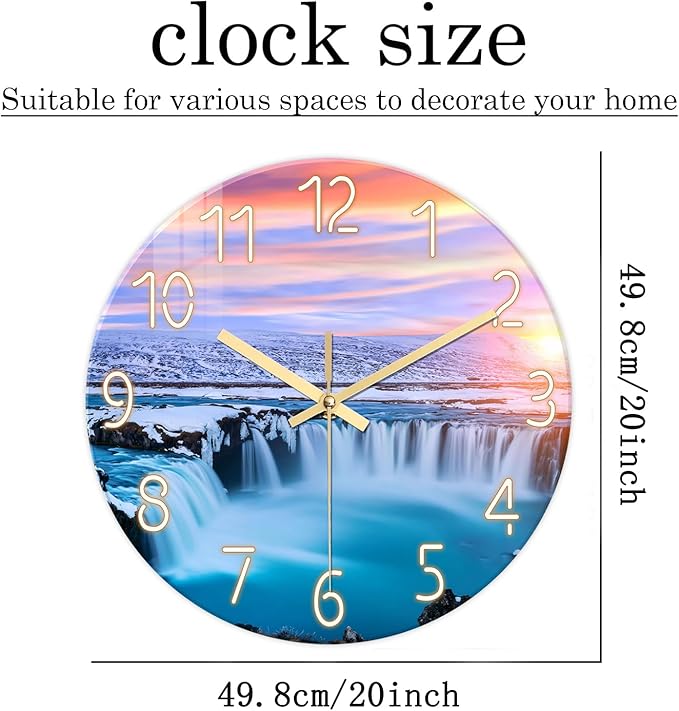 XNM 20 Inch Large Decorative Wall Clocks for Living Room Blue Clock Battery Operated Glass Blue Beach Wall Clock Non Ticking