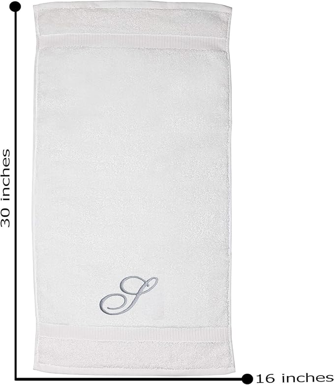 White Monogrammed Hand Towels for Bathroom - Luxury Hotel Quality Personalized Initial Embroidered Towel for Powder Room, Spa - GOTS Organic Certified - Pack of 2 Silver, Letter S