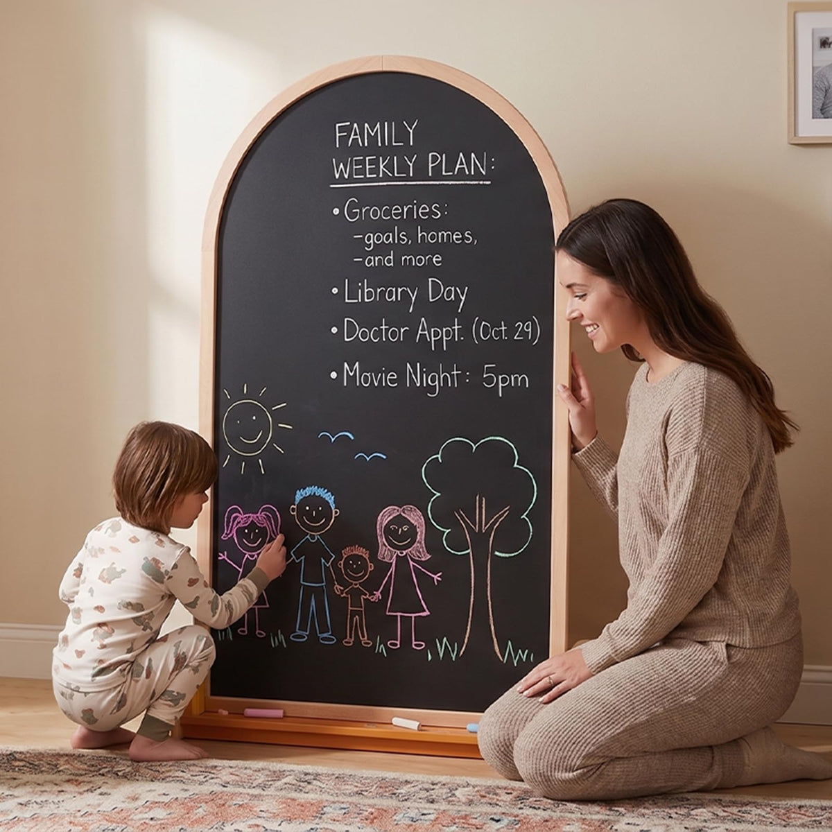 Tiny Land Kids Art Easel, Double-Sided Magnetic Chalkboard & Whiteboard