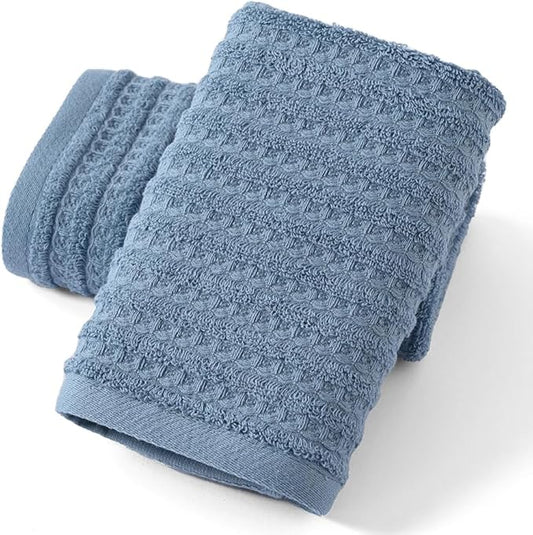 sense gnosis Blue Hand Towel Set of 2 Ultra Soft 100% Cotton Waffle Terry Striped Absorbent Lightweight Fast Drying Decorative Hand Towels for Bathroom 13" X 29"