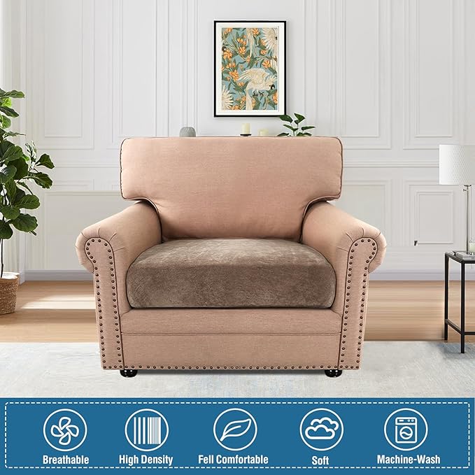 H.VERSAILTEX Stretch Couch Cushion Cover Slipcovers for Couches and Sofas Stretch Chenille Chair Slipcovers Thick Soft Cushion Protector Slipcovers(1 Seater Armchair Cushion Cover,Taupe)