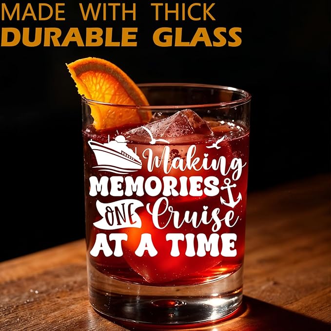 Cruise Lovers Gifts Old Fashioned Whiskey Glasses, Cruising Gifts for Traveller, Making Memories One Cruise at a Time 10 oz Rocks Barware Cup for Cocktail Drinks Scotch Bourbon Liquor