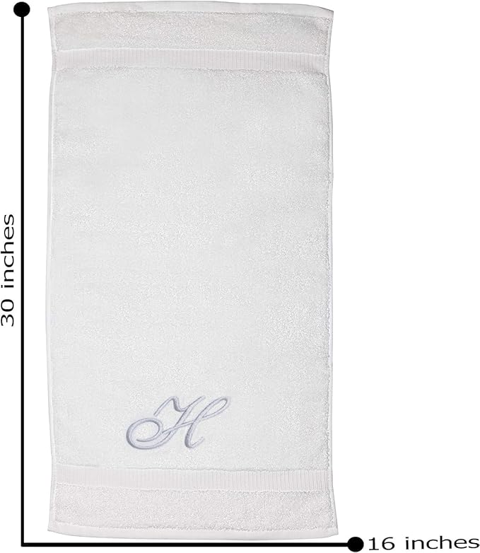 White Monogrammed Hand Towels for Bathroom - Luxury Hotel Quality Personalized Initial Embroidered Towel for Powder Room, Spa - GOTS Organic Certified - Pack of 2 Silver, Letter H