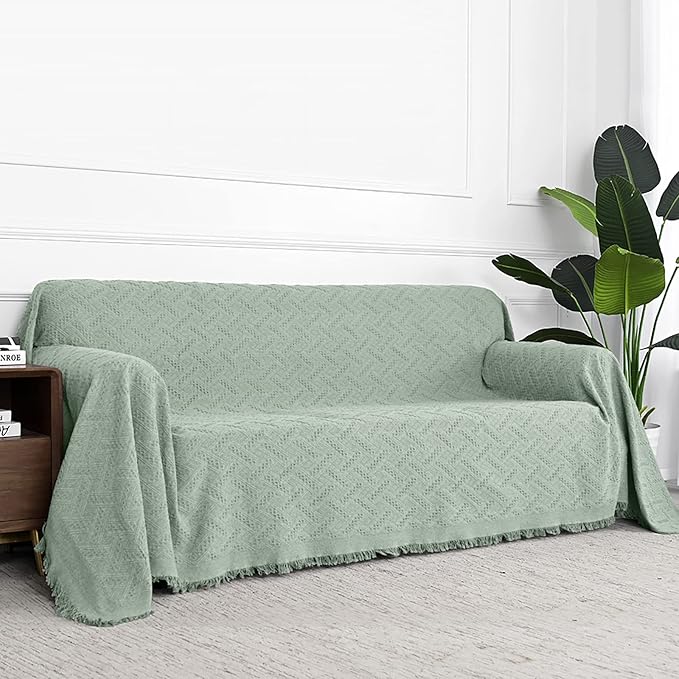 MYSKY HOME Sofa Covers for 2 Cushion Couch Geometrical Couch Cover Living Room Sofa Throws Sofa Slipcovers for Pets, Kids (X-Large, 71" x 118", Sage)