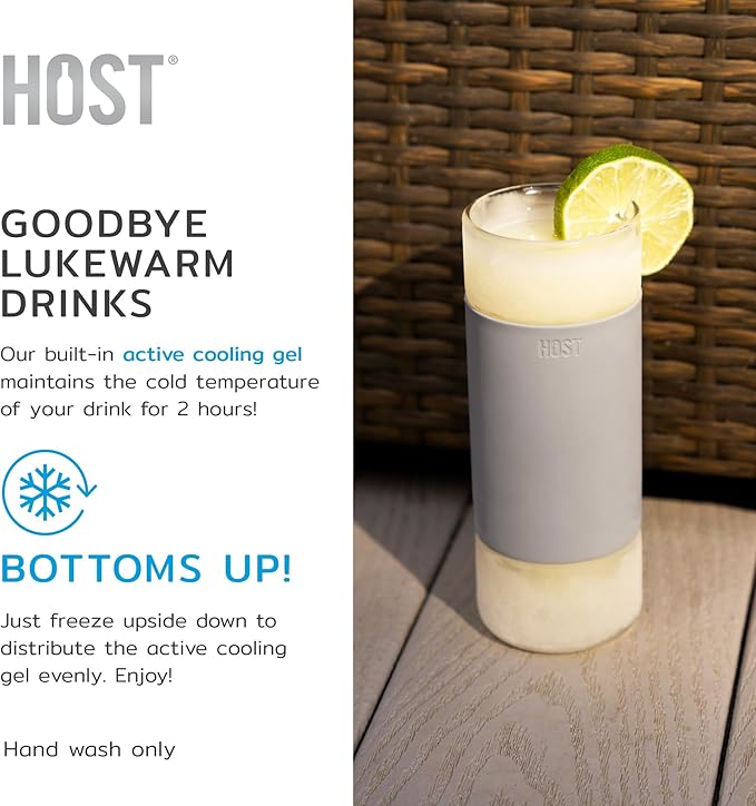 Host Highball Glass FREEZE Drinking Cups Frozen Glasses Set, Insulated Tumblers, Iced Coffee Cup Glass Tumbler 12oz Gray Cocktail Glasses Set of 2