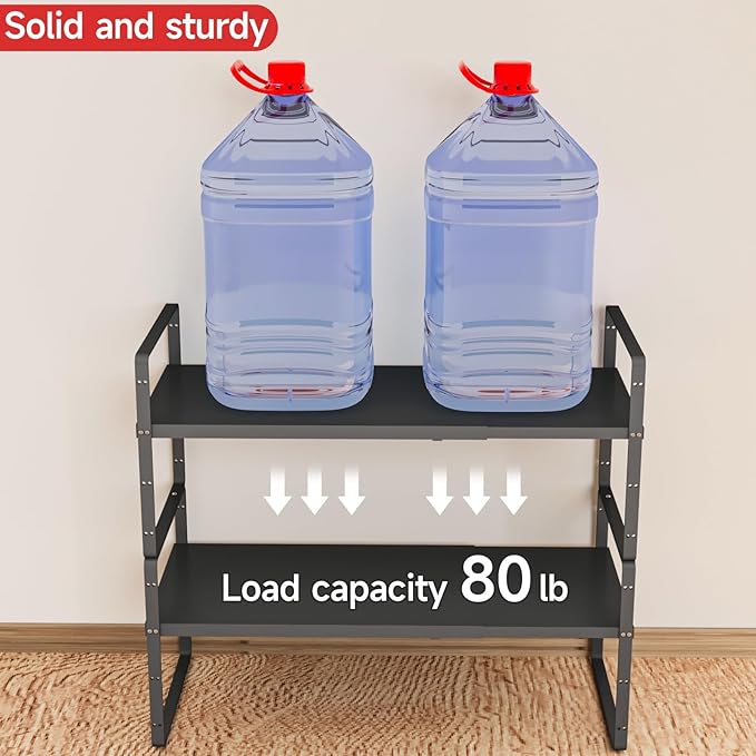 2Pack 16.5-27’’L Expandable Stackable Cabinet Shelves, Adjustable Spice Rack Cabinet Shelf Organizer for Kitchen, Countertop, Pantry and Cupboard, Black