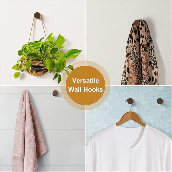 Wood Wall Hooks, 4 Pack Wooden Coat Hooks Wall Mounted, Rustic Hat Hooks Heavy Duty Entryway Wall Hangers for Hanging Purse, Towels, Clothes, Backpack