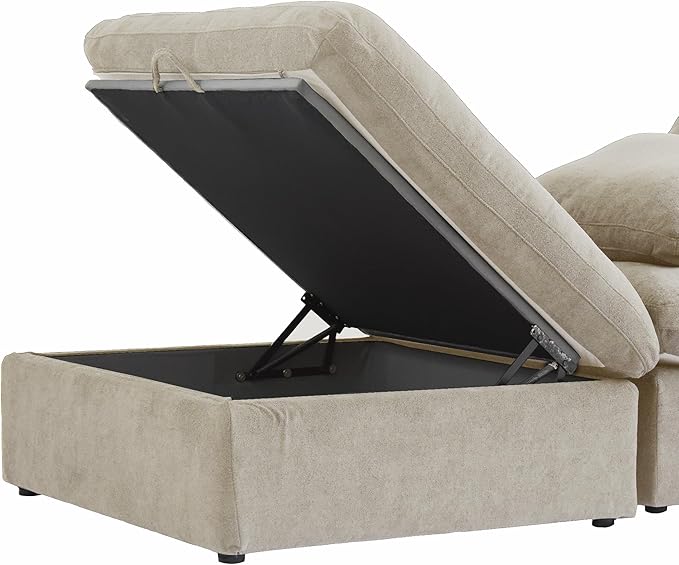 Cloud Couch Modular Sectional Sofa,160.6" Down Filled Couch with Storage Ottoman,4 Seater +1 Ottoman, Convertible Sectional Sofa for Living Room,Covers Removable & Washable, Khaki