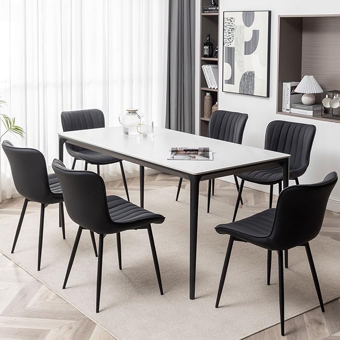 Leather Dining Chairs Set of 4, Upholstered Dining Room Chairs with Metal Legs, Modern Dining Chair for Dining Room, Kitchen (Black)