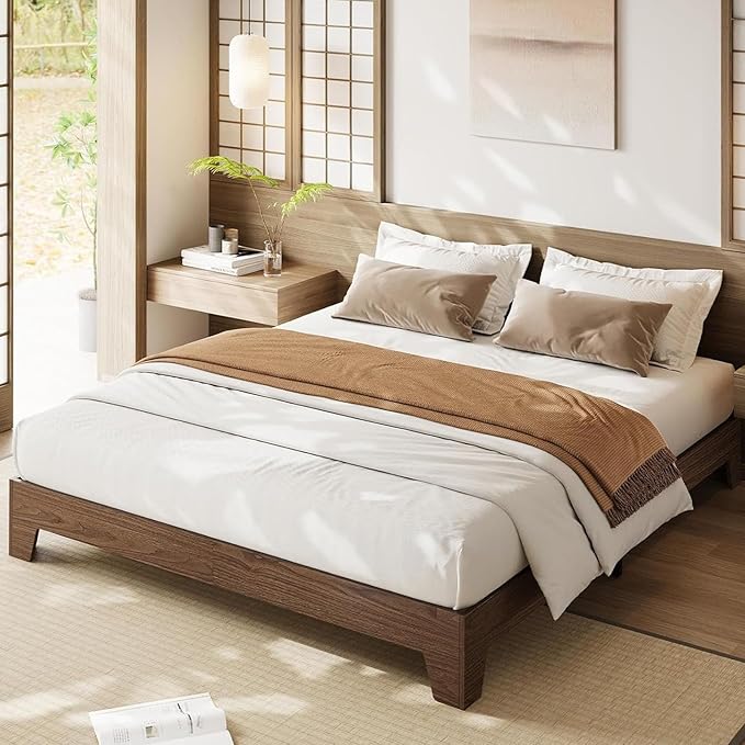 Garvee Wood Platform Bed Frame, King Size Bed Frame, Wood Slat Support, No Box Spring Needed, Easy Assembly, Noise-Free Design, Underbed Space for Storage