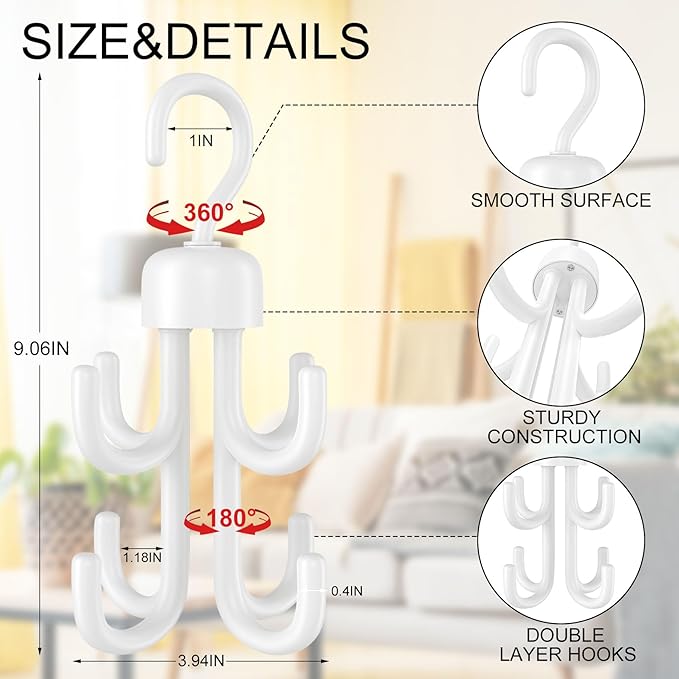 3Pcs Tank Top Hanger, Rotatable Bra Hangers for Closet Organizer, Max 72 Storage Capacity Belt Hanger, Plastic Space Saving Closet Organizers Apartment Dorm Essentials for Bra (2, White)