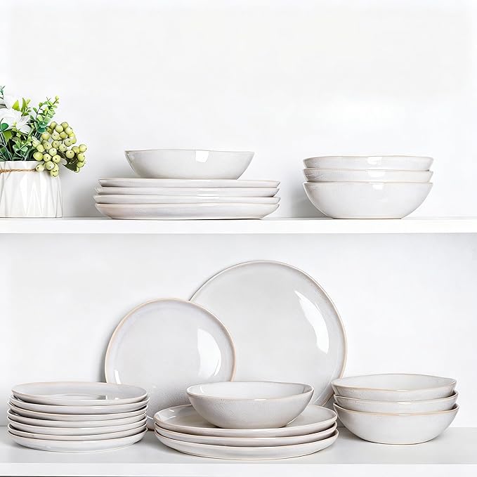 AmorArc Ceramic Dinnerware Sets,Handmade Reactive Glaze Stoneware Plates and Bowls Set,Highly Scratch Resistant | Dishwasher & Microwave Safe Dishes Set,Service for 6 (18pc)