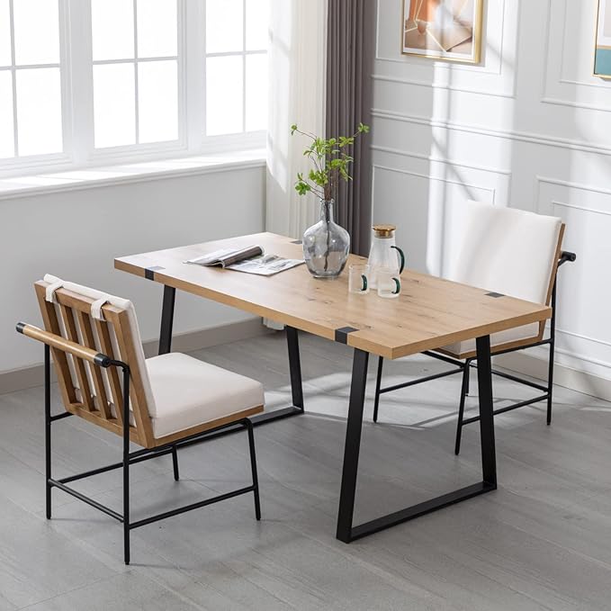 HEAH-YO Modern Dining Chairs Set of 2, Upholstered Linen Fabric Dining Room Chairs with Backrests, Armless Kitchen Chairs for Dining Room, White