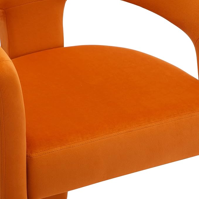 Set of 4 Modern Velvet Fabric Upholstered Dining Chairs with Open-Back, Cute Barrel Side Chairs Kitchen Armchair Accent Chairs for Dining Room Bedroom, Orange