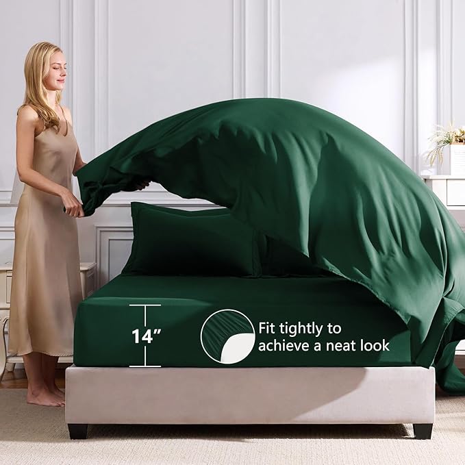CozyLux California King Comforter Set Emerald Green - Cal King Bed in a Bag 7 Pieces, Luxury Soft Bed Set for All Seasons, Bedding Set with Down Alternative Comforter, Sheets, Pillowcases & Shams