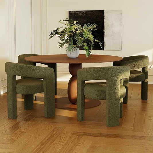 Modern Sherpa Dining Chairs Set of 4, Upholstered Barrel Chairs with Arms Comfy Accent Side Chairs for Living Room/Dining Room/Reception, Green