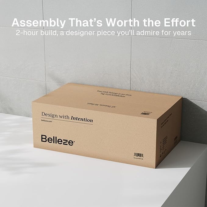 BELLEZE Fluted Modular Sideboard Cabinet, Classic Modern Buffet Cabinet with 3 Drawers, Accent Credenza Storage Cabinet for Dining Room Living Room Entryway (Camel)