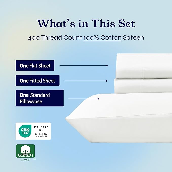 California Design Den Twin XL Sheet Sets - 400 Thread Count Sateen, 100% Cotton Sheets Set, Deep Pockets, Cooling and Durable Bedding for Dorm Rooms & Adults - Ivory (Pale Tone)