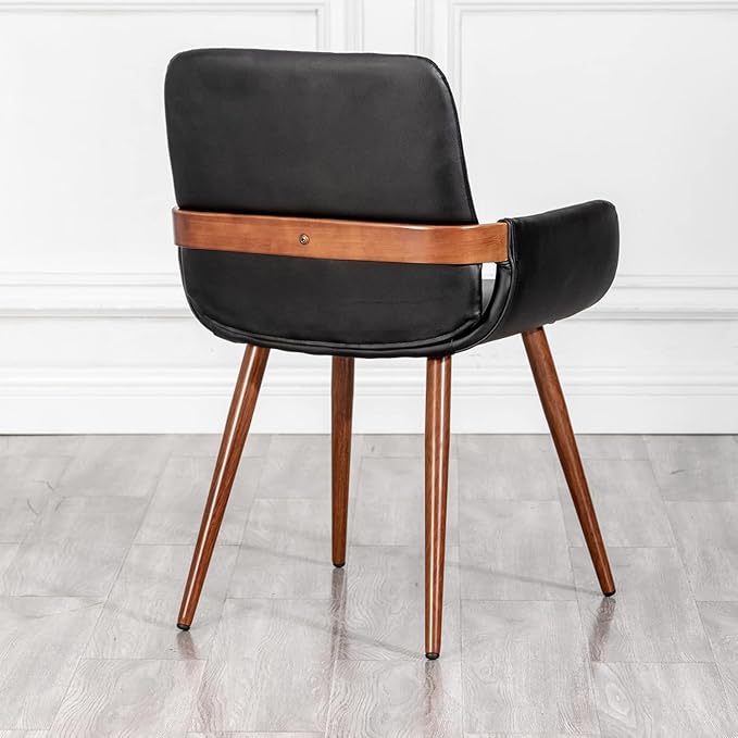 LUNLING Mid Century Modern Faux Leather Dining Chairs Set of 4,Black,Upholstered Seat,Metal Legs,Adjustable Foot for Kitchen Dining Room Desk Chairs