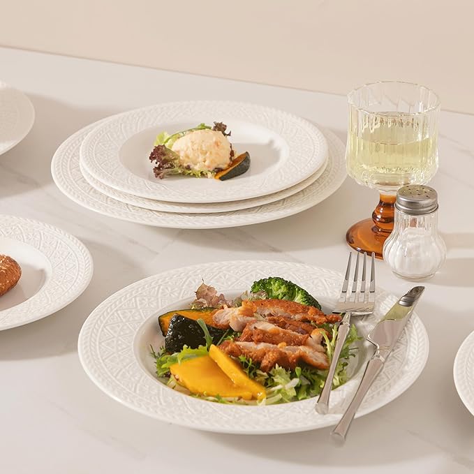 Dinnerware sets plates and bowls sets modern plates,Handmade Reactive Glaze Stoneware Plates and Bowls Sets,Highly Scratch Resistant Dishwasher & Microwave Safe Dishes Set (style - 3, 4 - Set (12pcs))