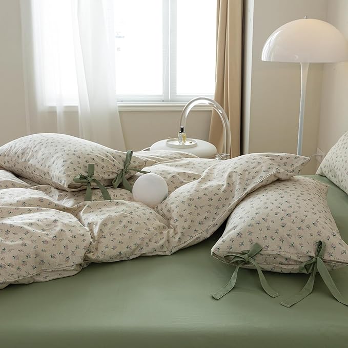 EAVD Garden Style Small Floral Comforter Set Queen Fluffy Soft Microfiber Chic Shabby Floral Bedding Set with 2 Pillowcases Reversible Cute Botanical Comforter Set for All-Season